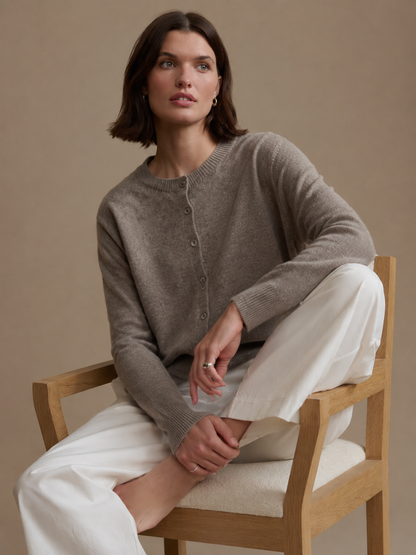 KK9709 Women's 100% Wool Cardigan Seamless Knit Round Neck Open Front | Women's Sweater, Wool Cardigan | Hojumbo
