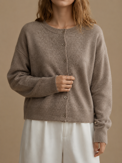 KK9709 Women's 100% Wool Cardigan Seamless Knit Round Neck Open Front | Women's Sweater, Wool Cardigan | Hojumbo