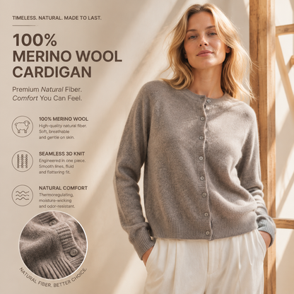 KK9709 Women's 100% Wool Cardigan Seamless Knit Round Neck Open Front | Women's Sweater, Wool Cardigan | Hojumbo