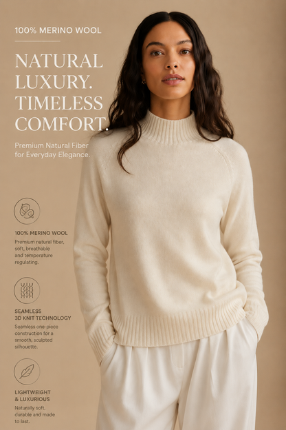 KK9703 Women's 100% Wool Sweater Seamless Knit Half-Turtleneck | Women's Sweater, Wool Jumper | Hojumbo