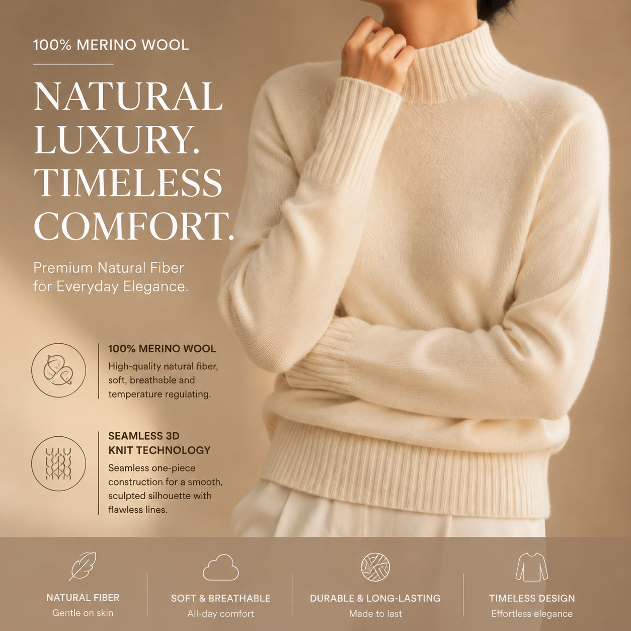 KK9703 Women's 100% Wool Sweater Seamless Knit Half-Turtleneck | Women's Sweater, Wool Jumper | Hojumbo
