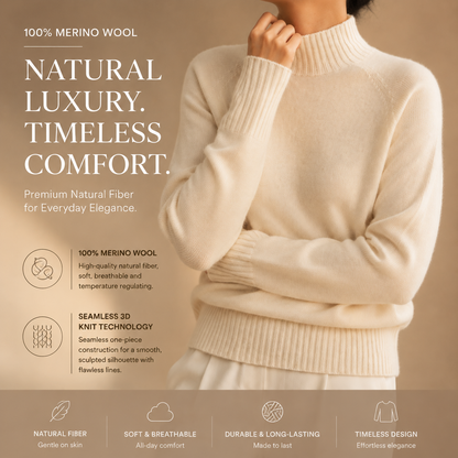 KK9703 Women's 100% Wool Sweater Seamless Knit Half-Turtleneck | Women's Sweater, Wool Jumper | Hojumbo