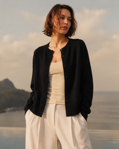 KK9709 Women's 100% Wool Cardigan Seamless Knit Round Neck Open Front | Women's Sweater, Wool Cardigan | Hojumbo