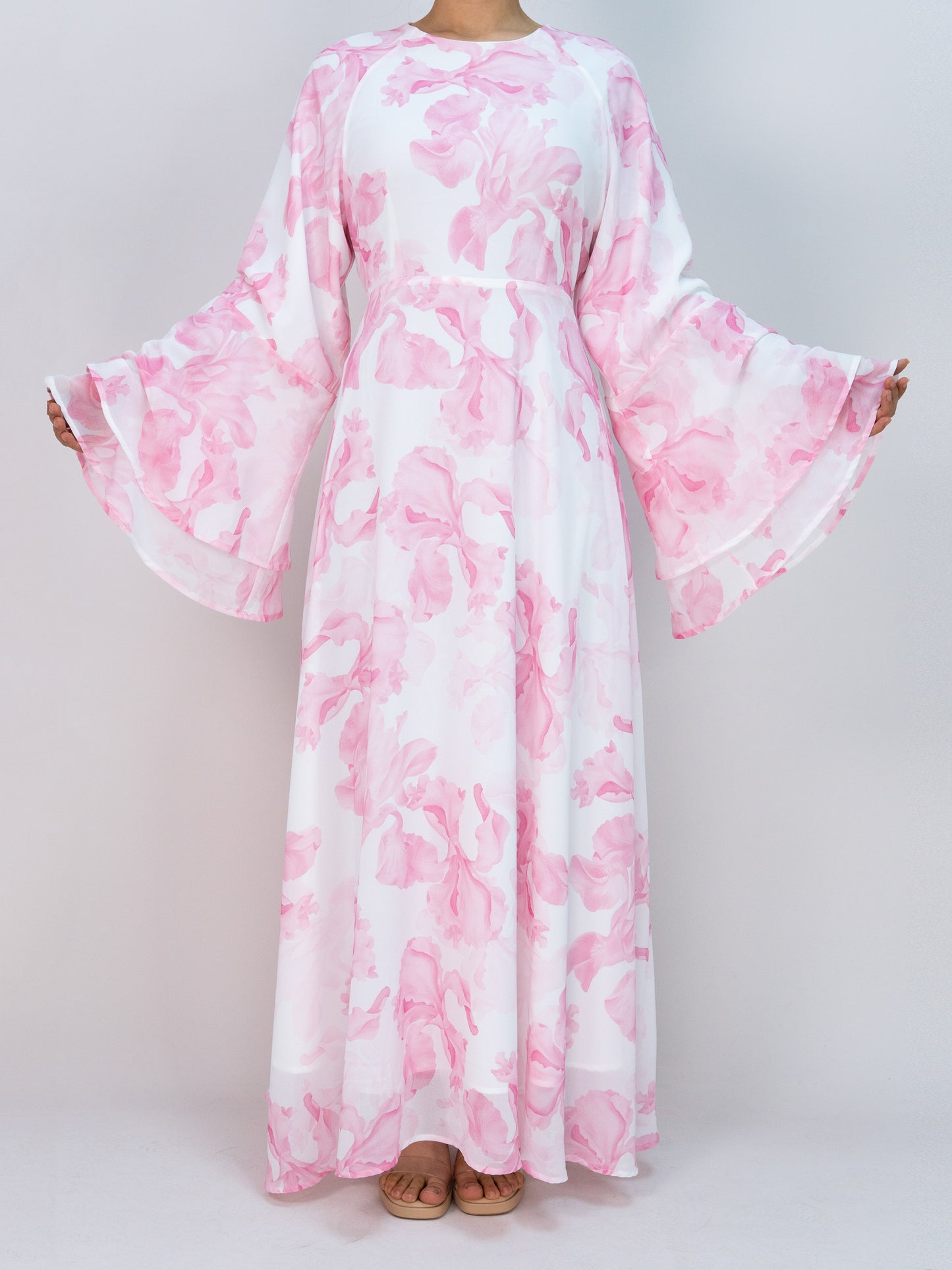 MSL8266 Elegant Abaya Dress - Chiffon, Flared Sleeve, Printed, Ramadan | Hojumbo