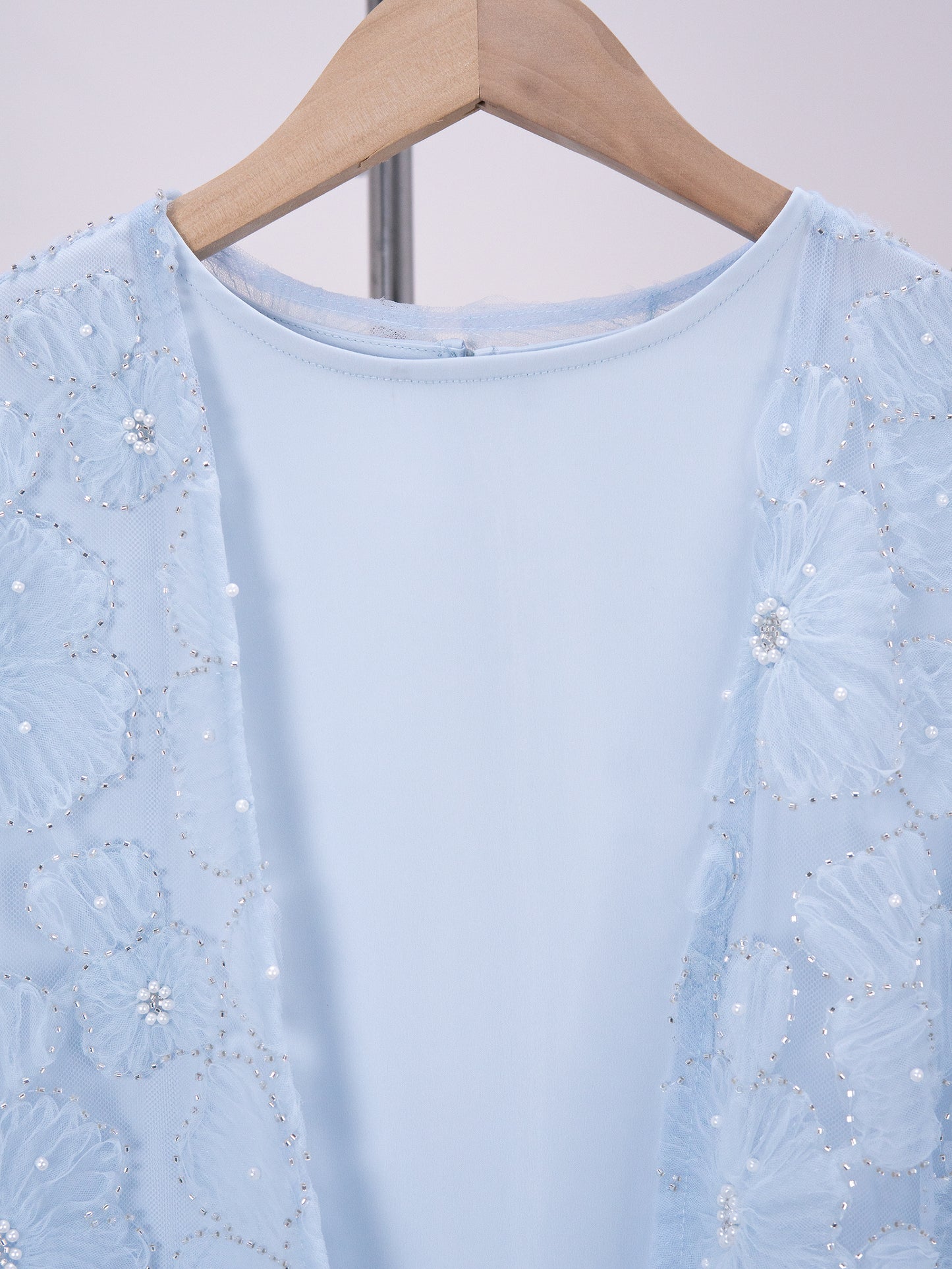 MK2653 Muslim Girl Set 2-Piece Satin Dress and Flower Beaded Cardigan Abaya