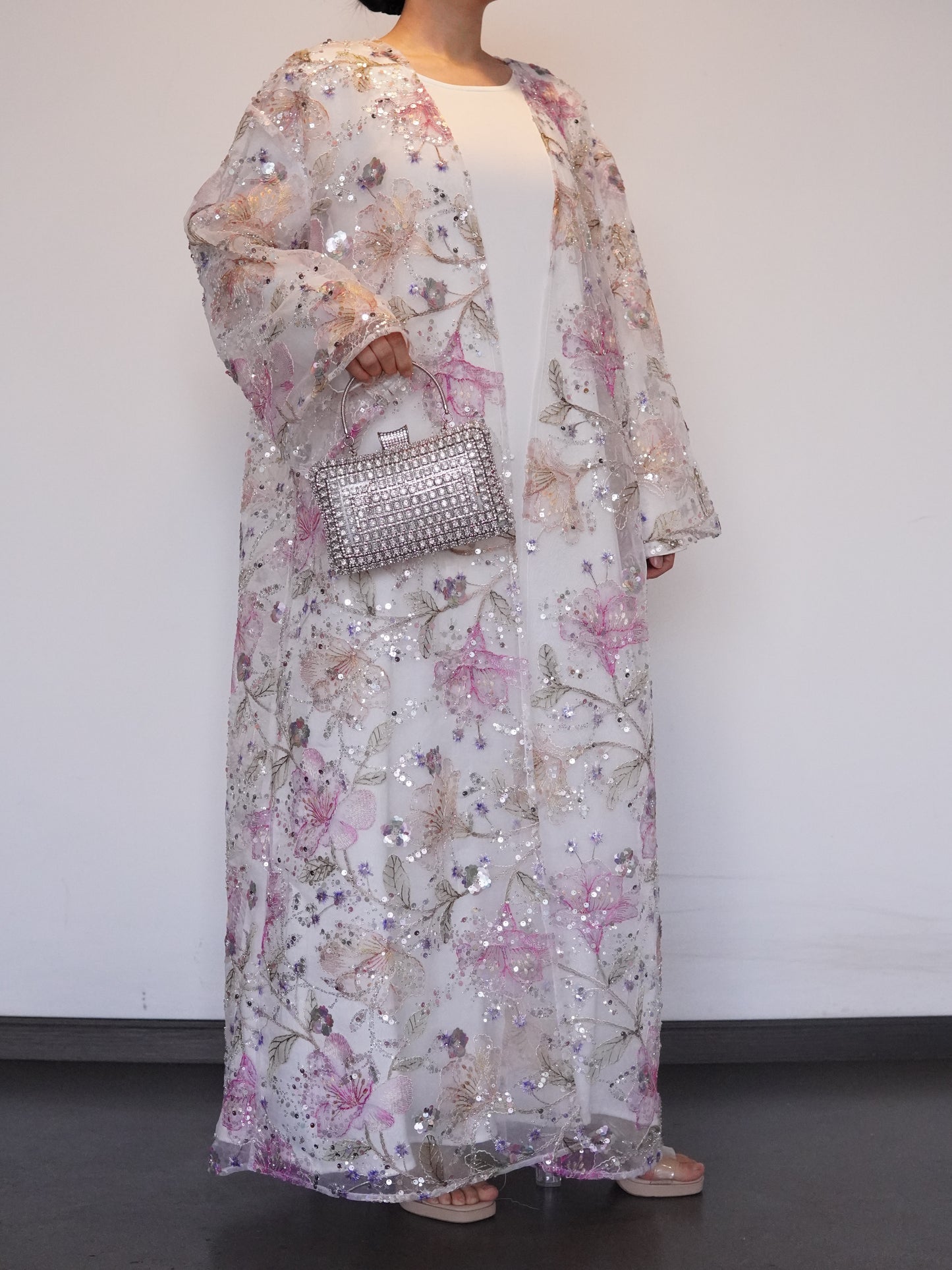 【Pre-order】MSL894 Yellow Flowers Open Abaya Set