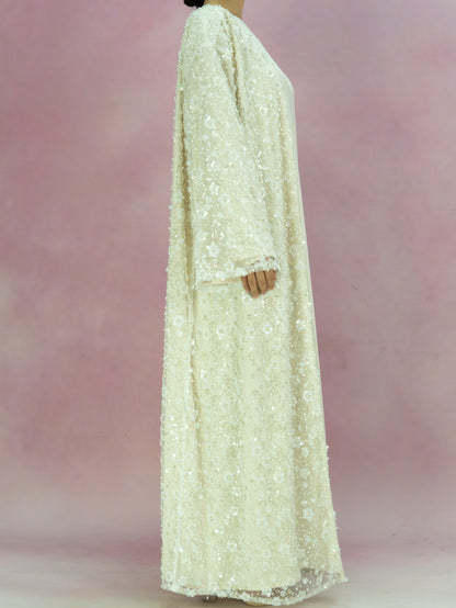 MK2666 Womens Double-layered Elegant Style Luxurious Beaded Sequined Flower Open Abaya