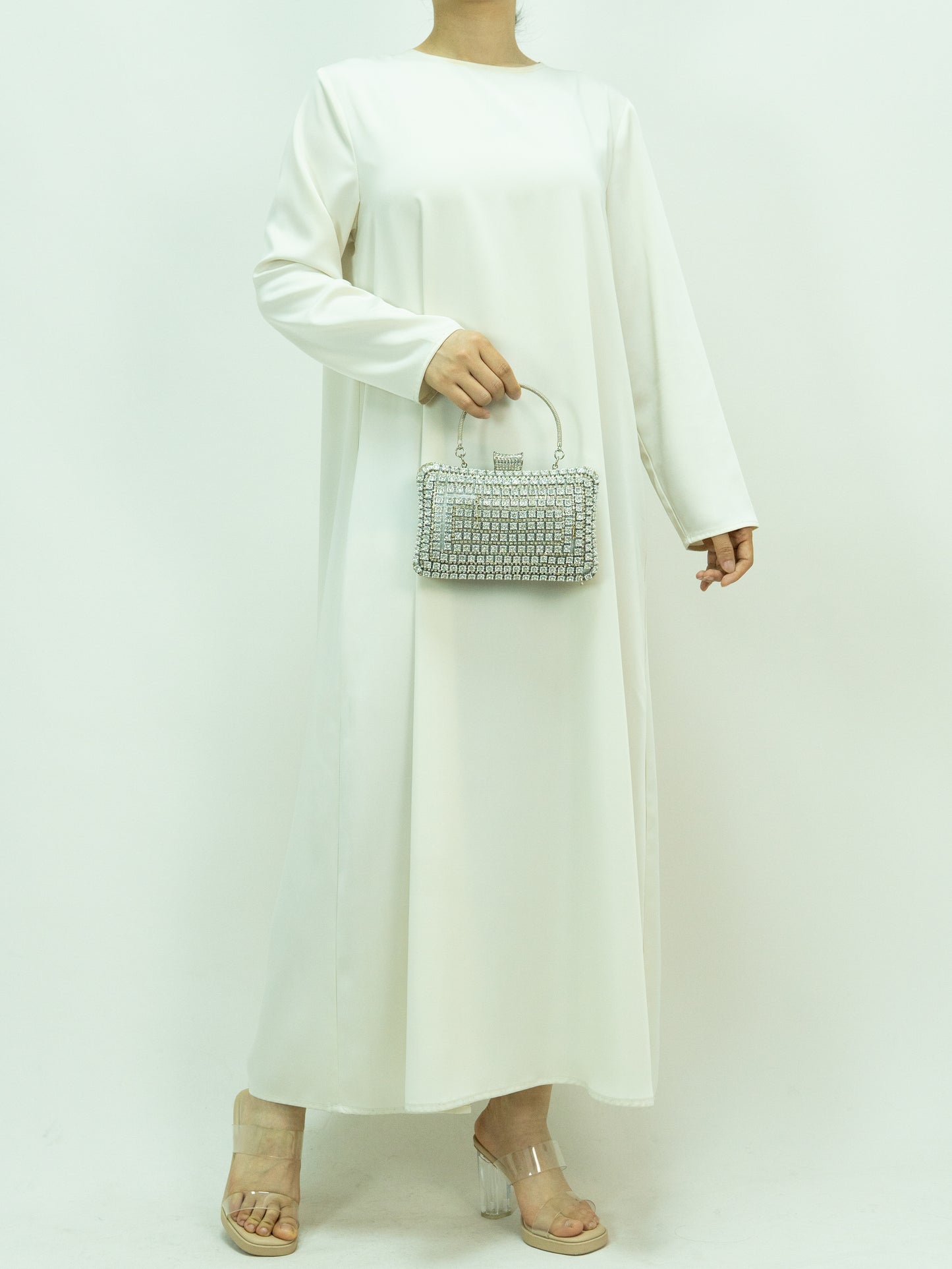 MK2666 Womens Double-layered Elegant Style Luxurious Beaded Sequined Flower Open Abaya