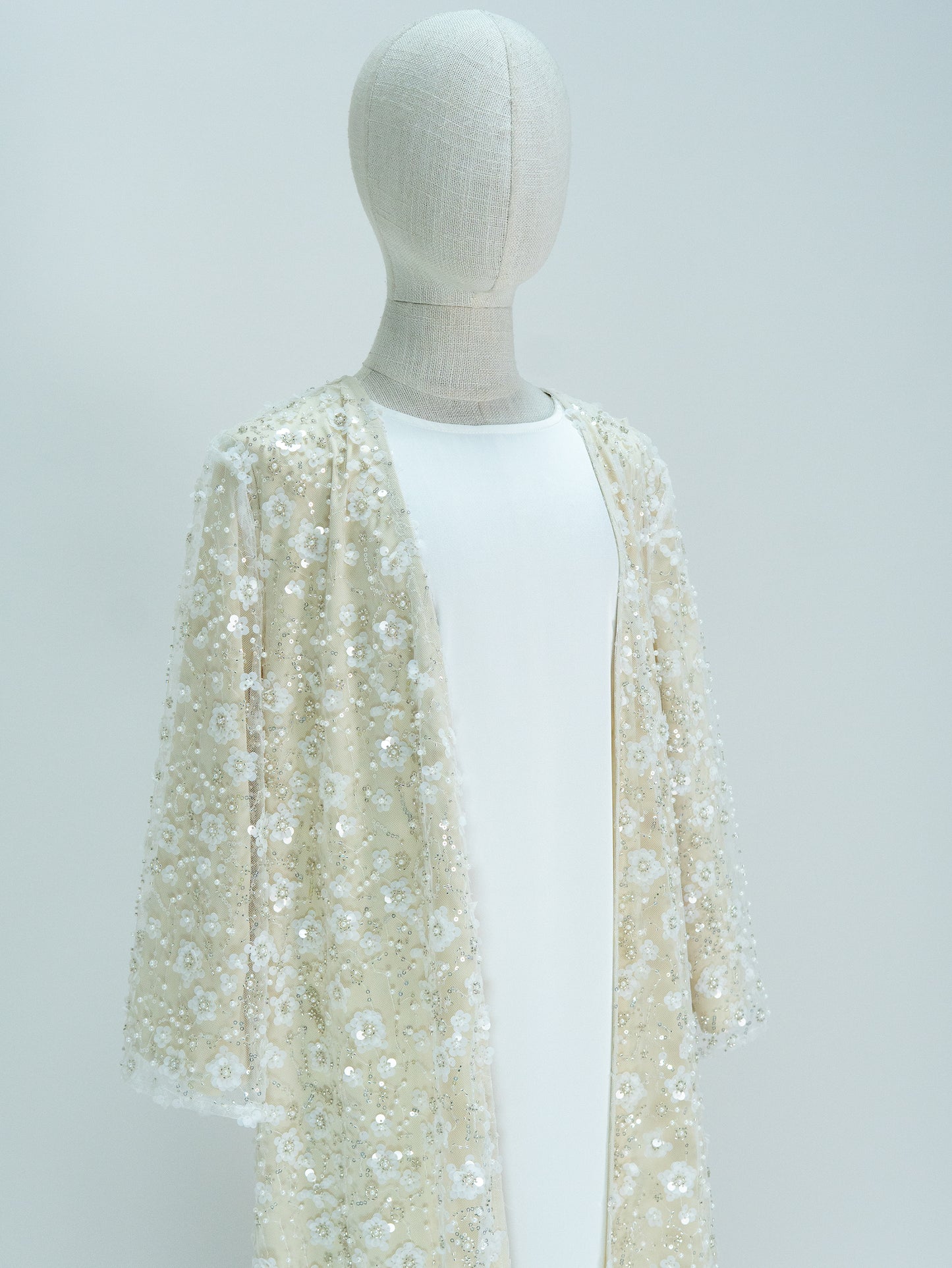 MK3001 Muslim Girl Outerwear, Double-Layer Floral Open Abaya, Wedding Birthday Party Eid Open Abaya (Only Open Abaya)