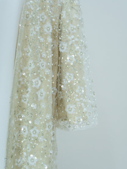MK3001 Muslim Girl Outerwear, Double-Layer Floral Open Abaya, Wedding Birthday Party Eid Open Abaya (Only Open Abaya)