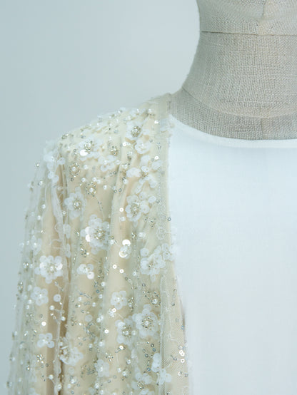 MK3001 Muslim Girl Outerwear, Double-Layer Floral Open Abaya, Wedding Birthday Party Eid Open Abaya (Only Open Abaya)