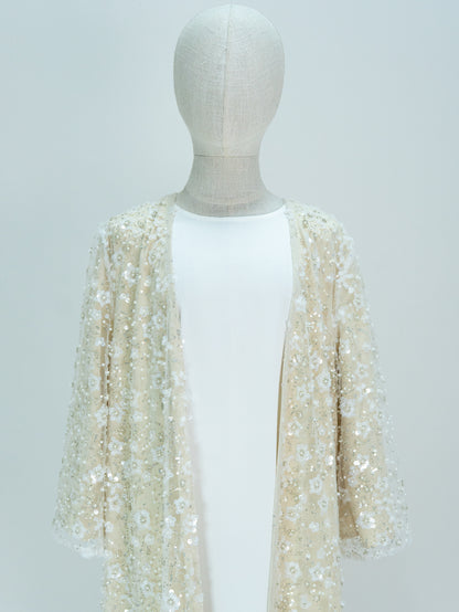 MK3001 Muslim Girl Outerwear, Double-Layer Floral Open Abaya, Wedding Birthday Party Eid Open Abaya (Only Open Abaya)