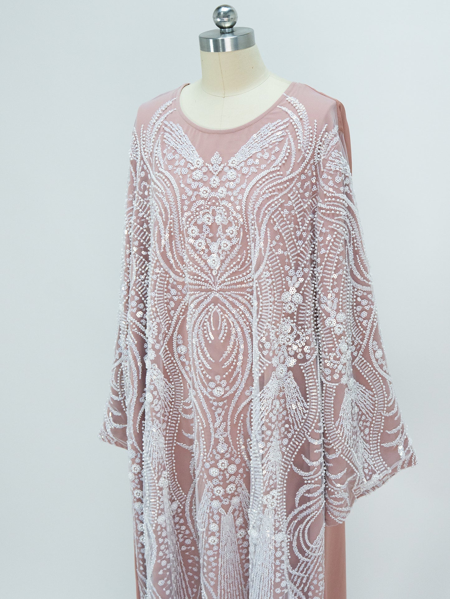 MK3002 Luxurious Women’s Long Robe Dress with Beads, Floral Embellishments, and Sequins