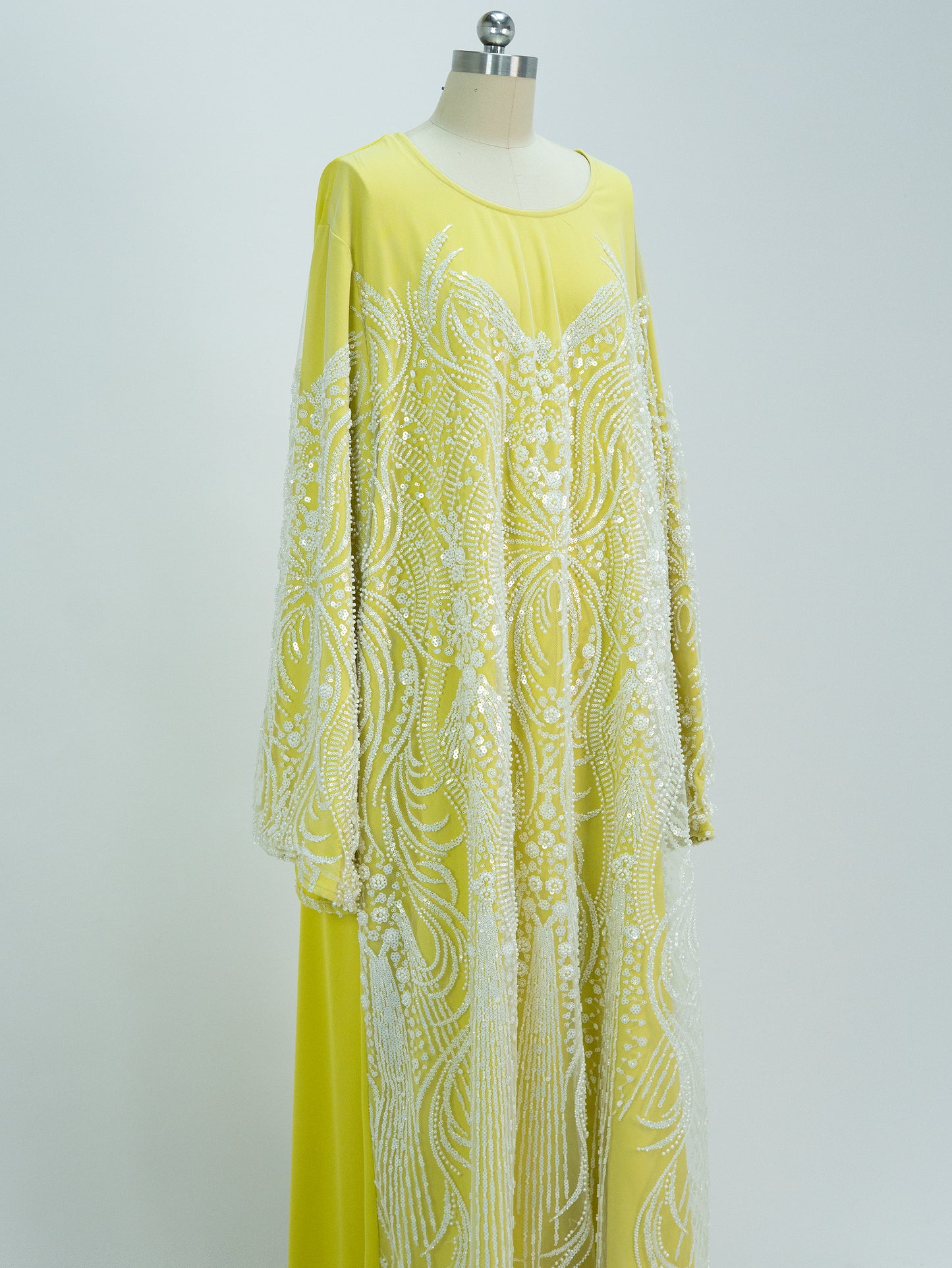 MK3002 Luxurious Women’s Long Robe Dress with Beads, Floral Embellishments, and Sequins