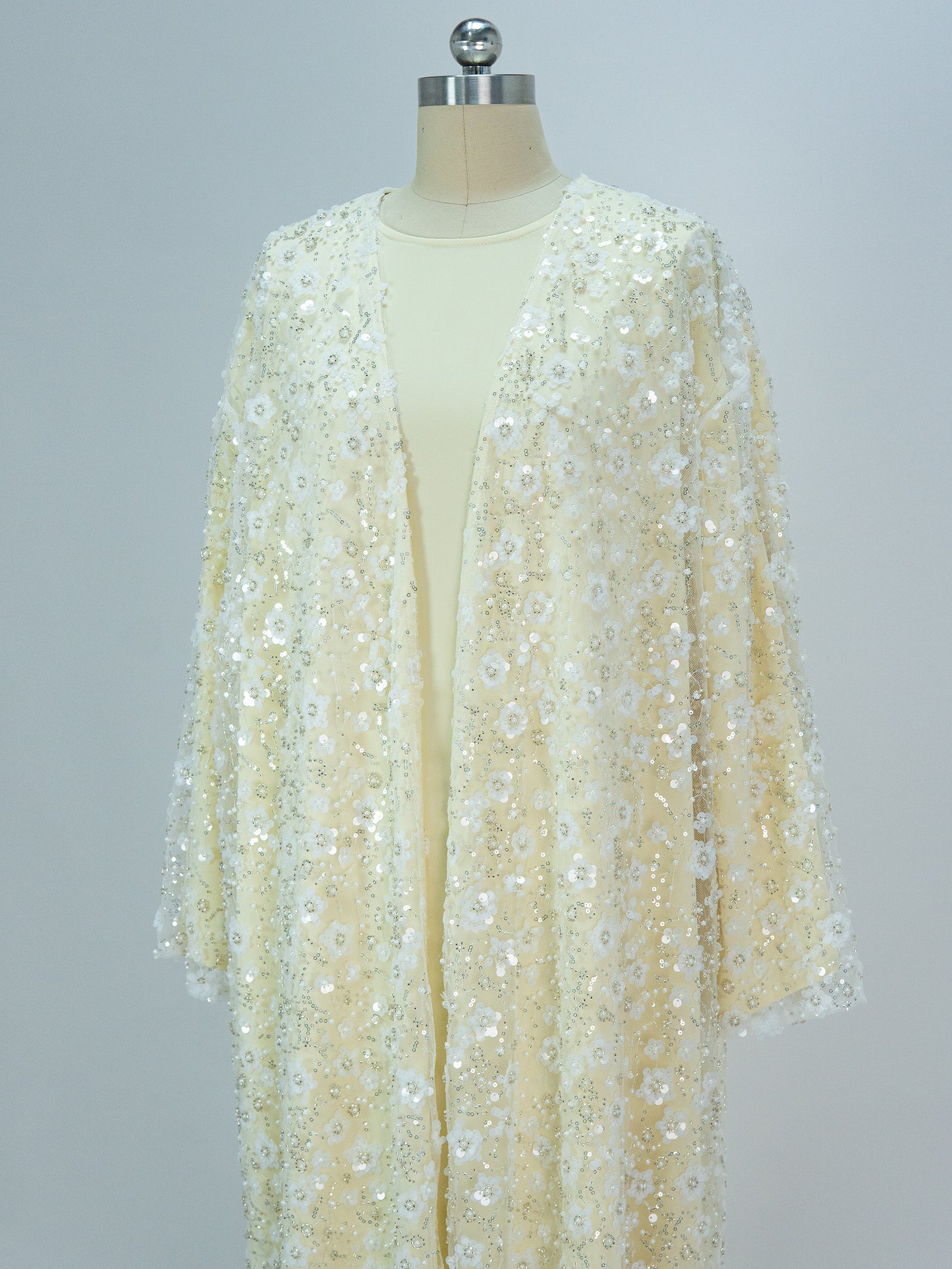 MK2666 Womens Double-layered Elegant Style Luxurious Beaded Sequined Flower Open Abaya
