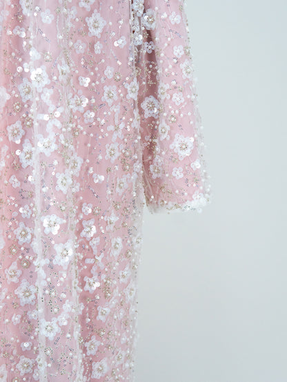 MK2666 Womens Double-layered Elegant Style Luxurious Beaded Sequined Flower Open Abaya