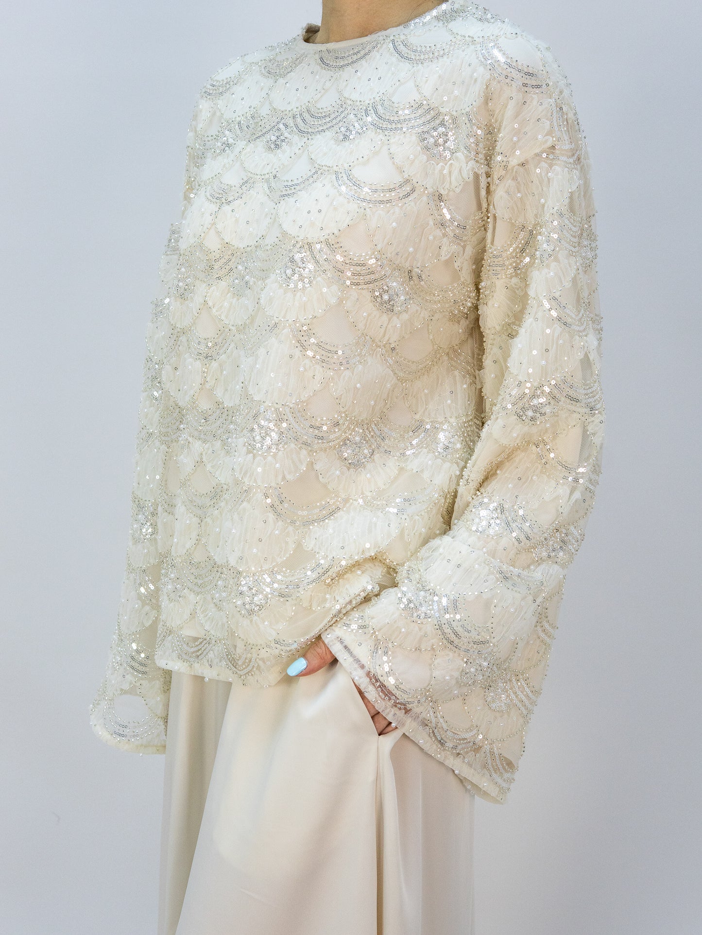 MSL854 Elegant Pearl Sequin Set ( Top+Skirt )