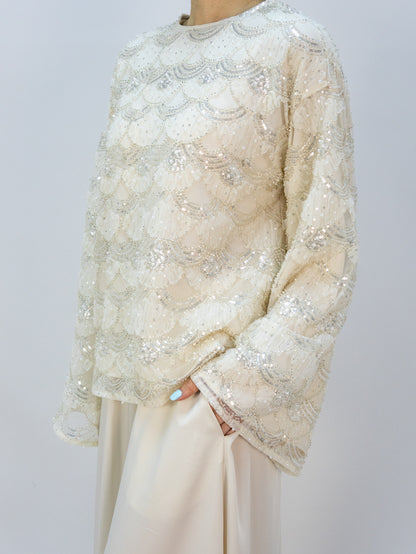 MSL854 Elegant Pearl Sequin Set ( Top+Skirt )