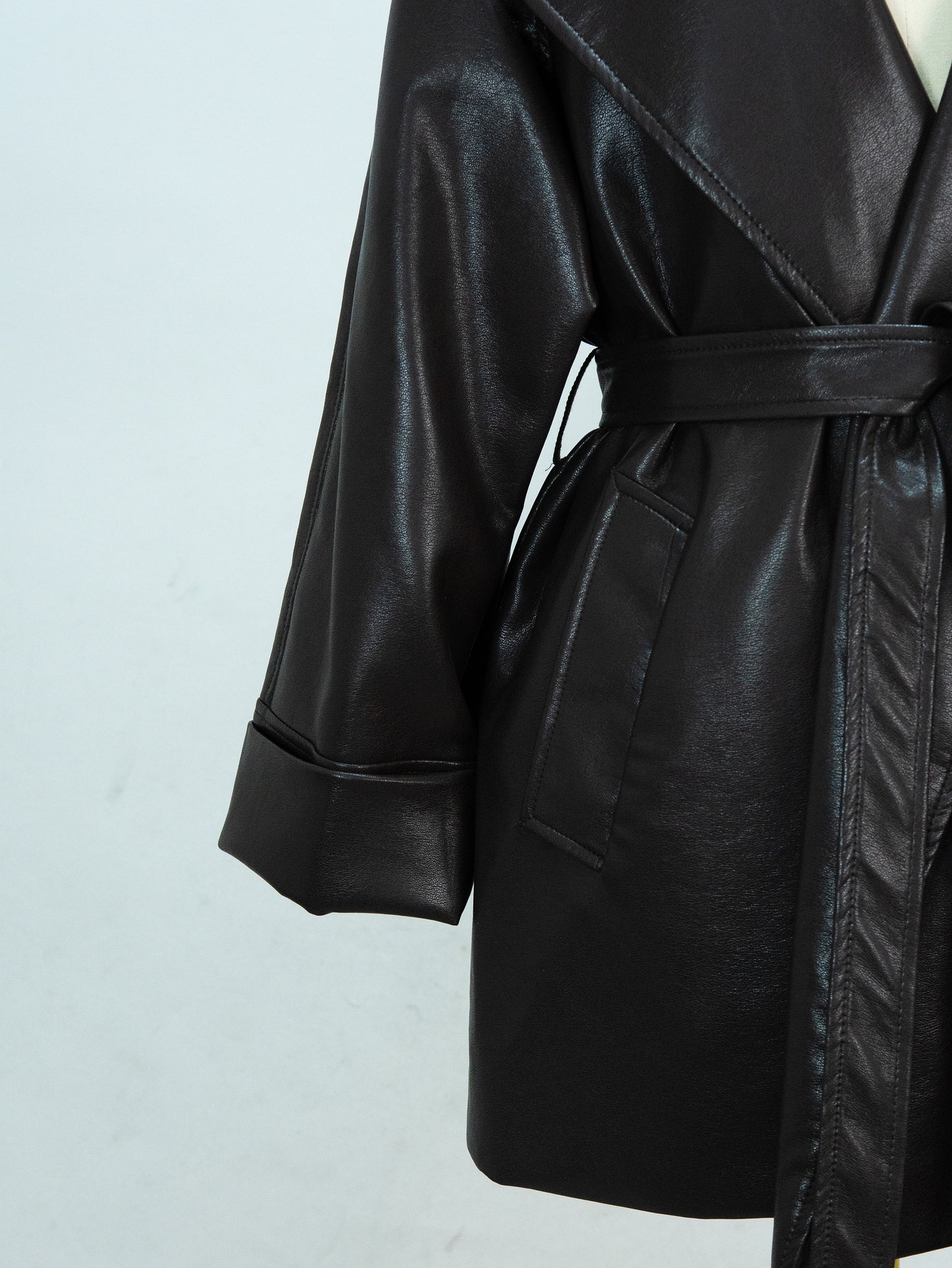 8178 PU Leather Blend Mid-Length Coat | Lapel Collar Design | Women's Elegant Trench Coat, Vintage Style Outerwear