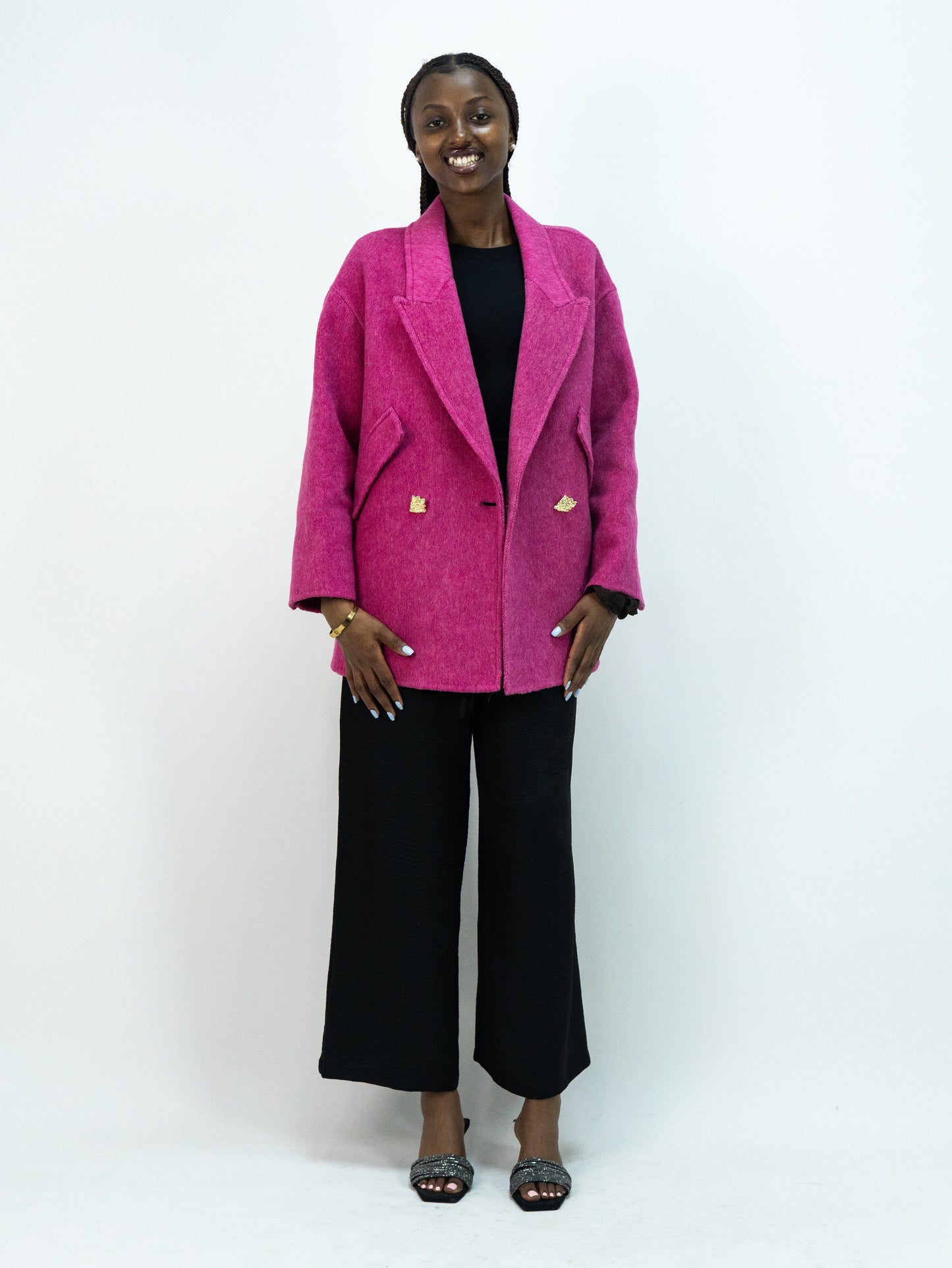 25089 Premium 69% Wool-Blend Outerwear | Women's Rose Red Fashion, Elegant Wool Coat