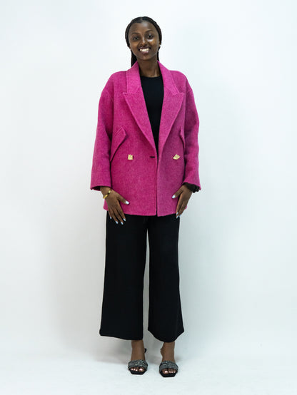 25089 Premium 69% Wool-Blend Outerwear | Women's Rose Red Fashion, Elegant Wool Coat