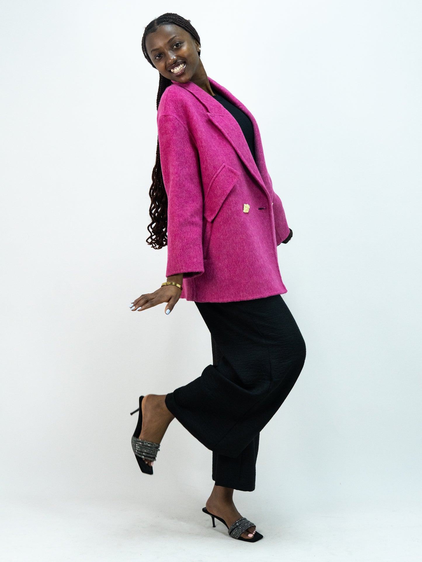 25089 Premium 69% Wool-Blend Outerwear | Women's Rose Red Fashion, Elegant Wool Coat