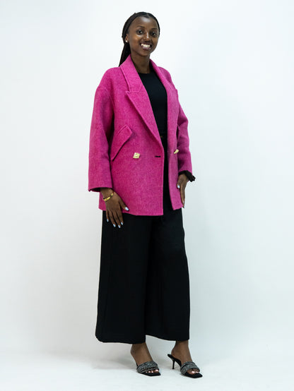 25089 Premium 69% Wool-Blend Outerwear | Women's Rose Red Fashion, Elegant Wool Coat
