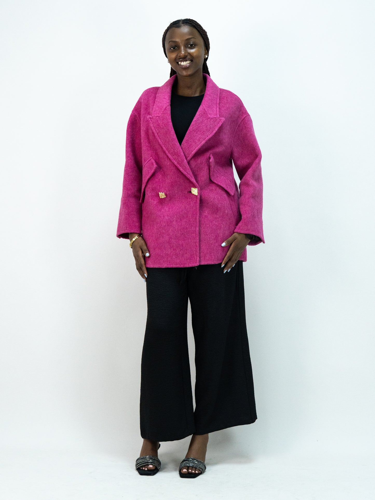 25089 Premium 69% Wool-Blend Outerwear | Women's Rose Red Fashion, Elegant Wool Coat