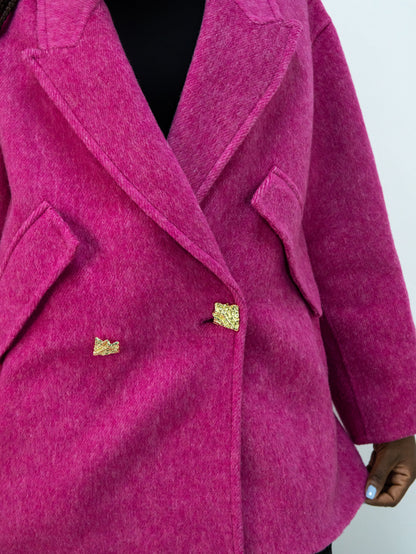 25089 Premium 69% Wool-Blend Outerwear | Women's Rose Red Fashion, Elegant Wool Coat