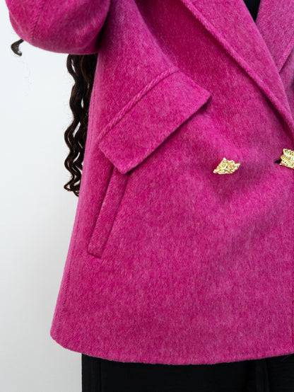 25089 Premium 69% Wool-Blend Outerwear | Women's Rose Red Fashion, Elegant Wool Coat
