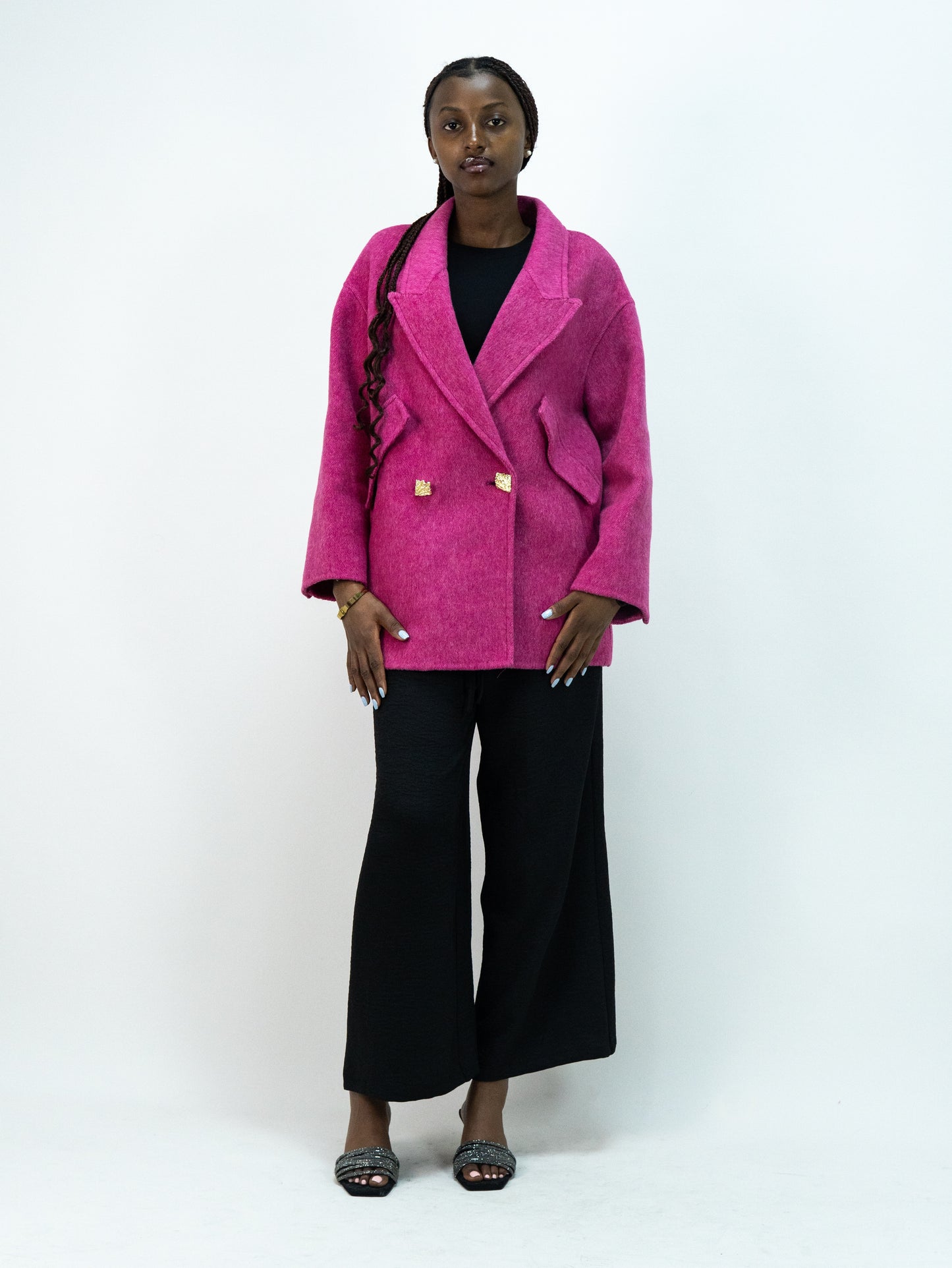 25089 Premium 69% Wool-Blend Outerwear | Women's Rose Red Fashion, Elegant Wool Coat