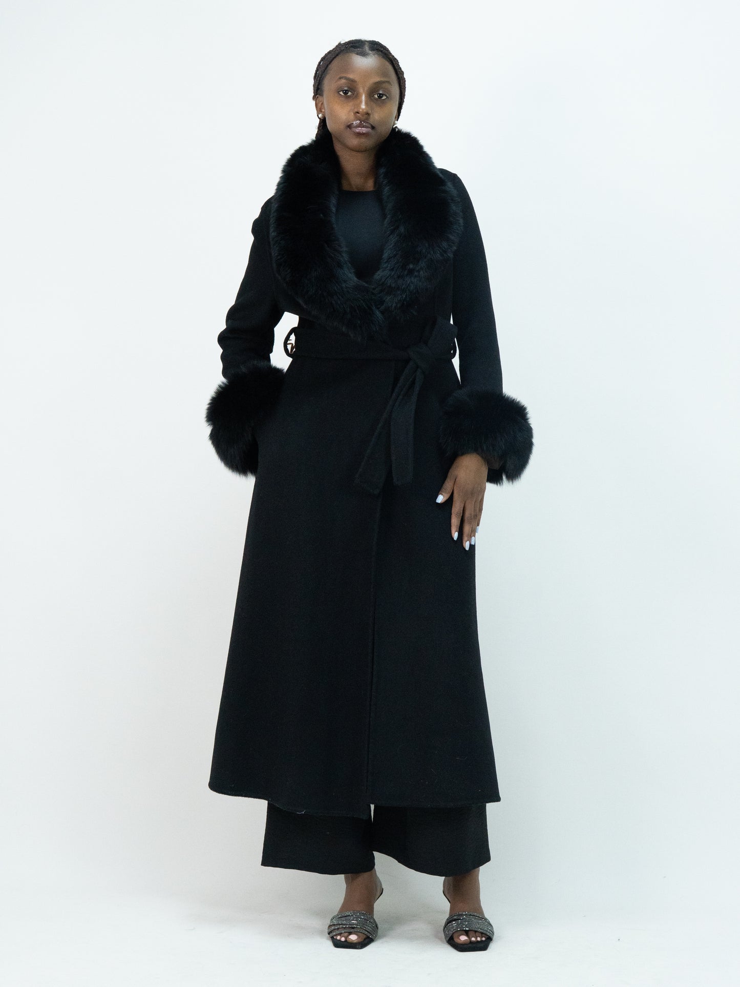25031 Premium Cashmere-Wool Blend Outerwear | 90% Wool 10% Cashmere | Women's Black Modest Fashion, Elegant Wool Coat