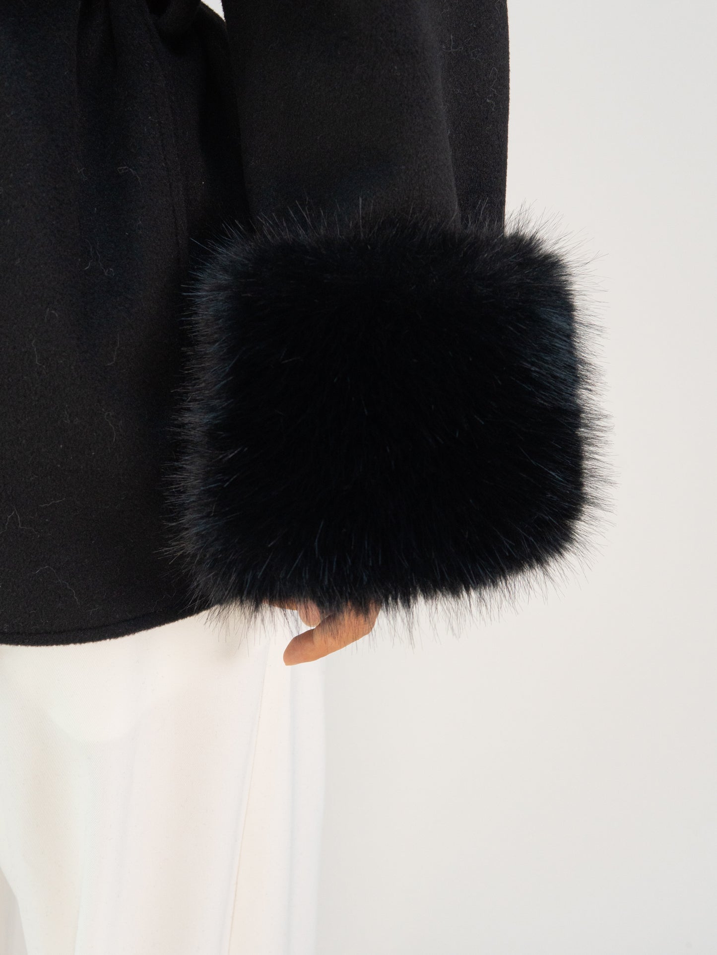 MN020 Coat - Fur Trim, Belted, Lapel Collar, Short Length | Hojumbo
