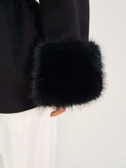 MN020 Coat - Fur Trim, Belted, Lapel Collar, Short Length | Hojumbo