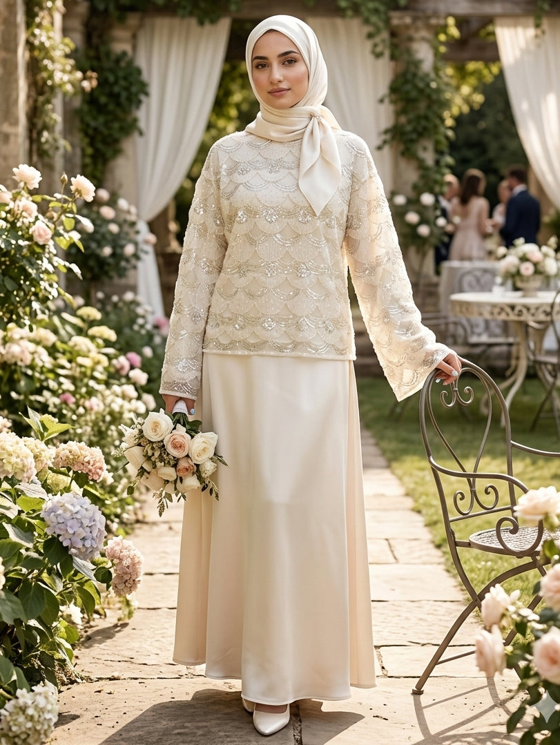 MSL854 Elegant Pearl Sequin Set ( Top+Skirt )
