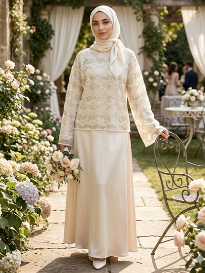 MSL854 Elegant Pearl Sequin Set ( Top+Skirt )