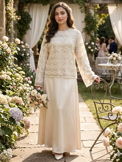 MSL854 Elegant Pearl Sequin Set ( Top+Skirt )
