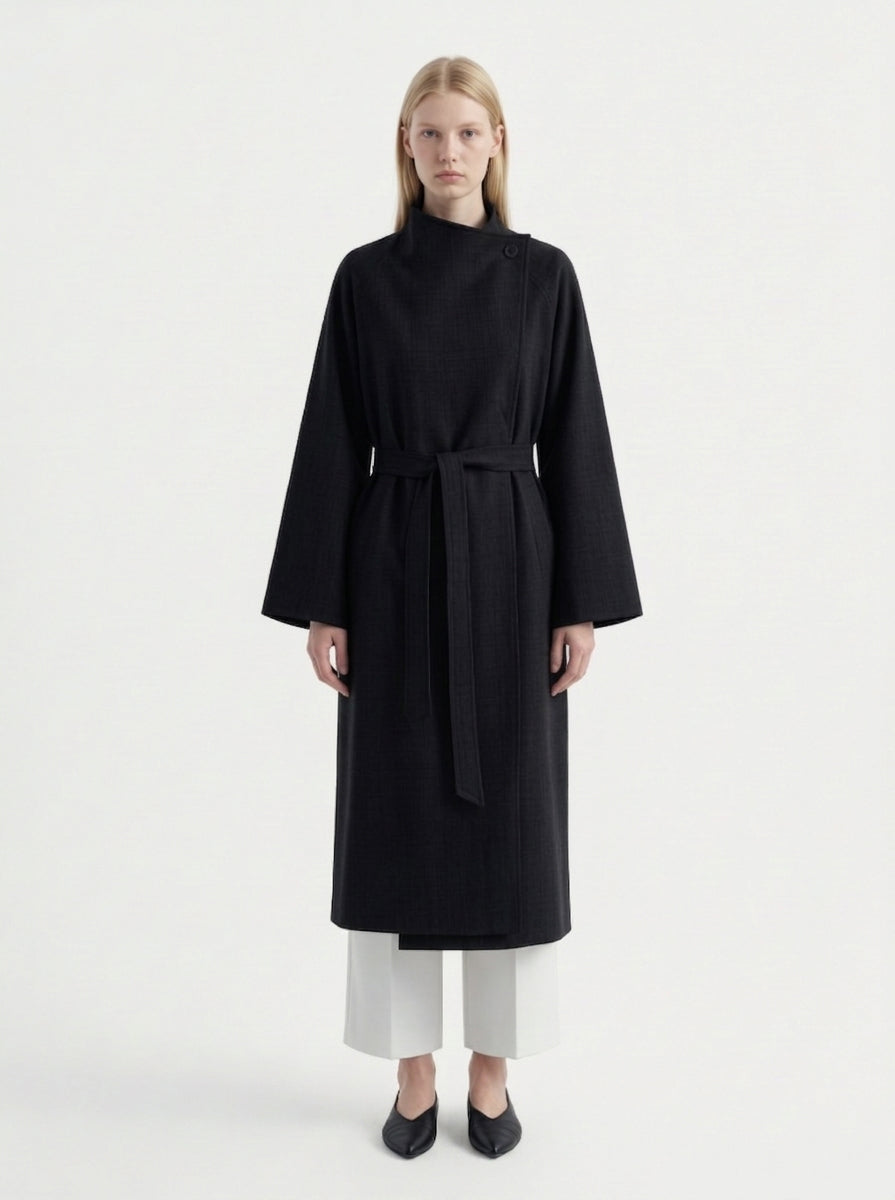 8101 Women's Long Coat, 2-in-1 Minimalist Design With Lapel Jacket | Trench Coat With Convertible Collar Design