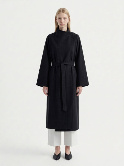 8101 Women's Long Coat, 2-in-1 Minimalist Design With Lapel Jacket | Trench Coat With Convertible Collar Design