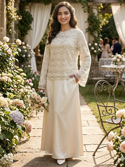 MSL854 Elegant Pearl Sequin Set ( Top+Skirt )