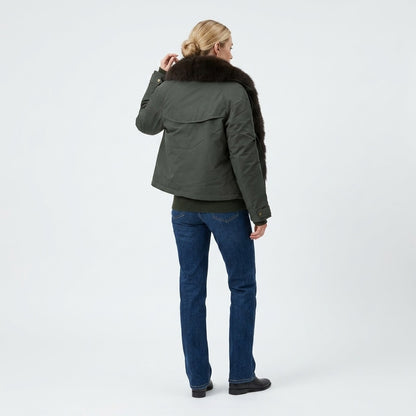1076 Puffer Jacket - Faux Fur Collar, Zipper, Warm | Hojumbo