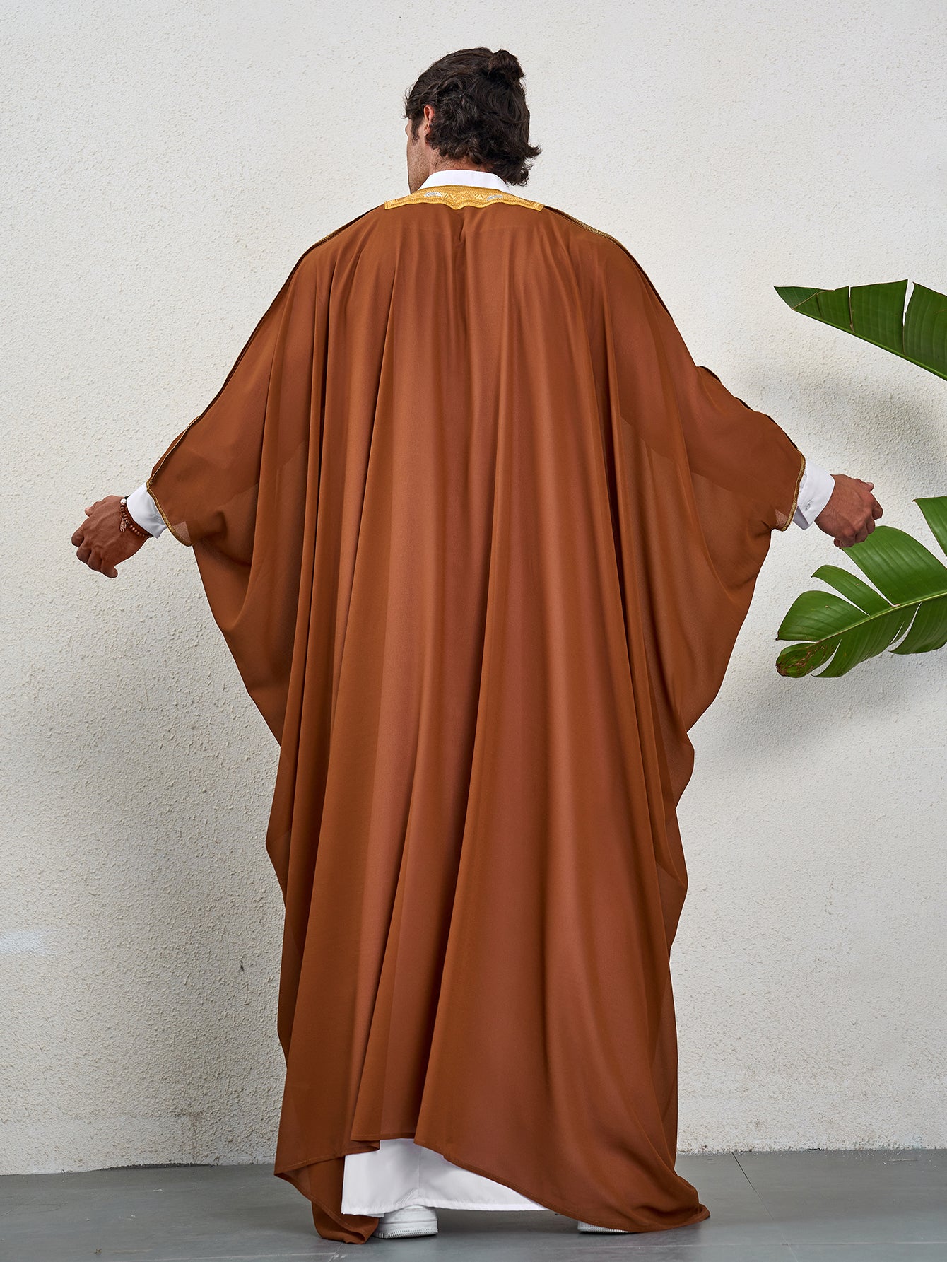 Ramadan Thobe Men's Embroidered Contrast Color Long-sleeved Cape Robe, Men's Abaya Burqa MSL162