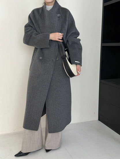 5016 Women's 70% Wool Coat, Double-breasted Buttons Loose-fitting, Winter Wool Coat with Pockets(no belt)