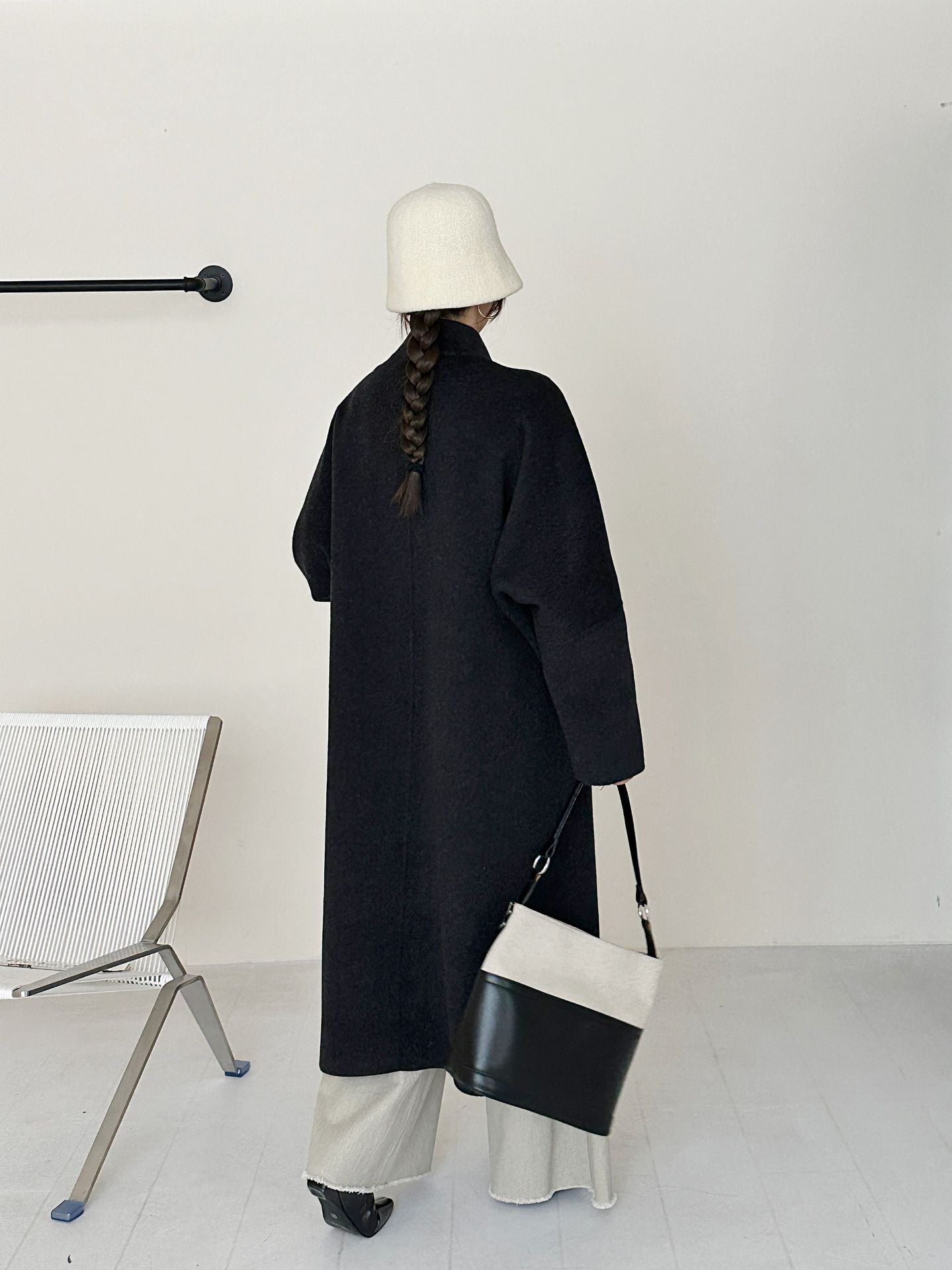 5016 Women's 70% Wool Coat, Double-breasted Buttons Loose-fitting, Winter Wool Coat with Pockets(no belt)