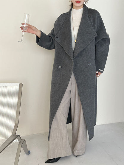 5016 Women's 70% Wool Coat, Double-breasted Buttons Loose-fitting, Winter Wool Coat with Pockets(no belt)