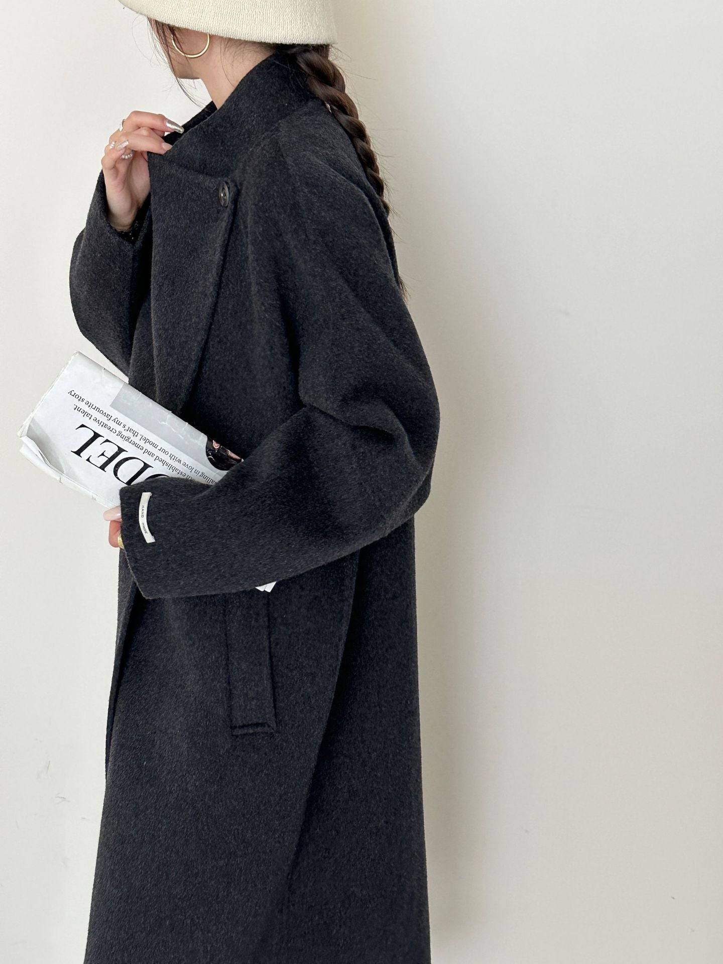 5016 Women's 70% Wool Coat, Double-breasted Buttons Loose-fitting, Winter Wool Coat with Pockets(no belt)