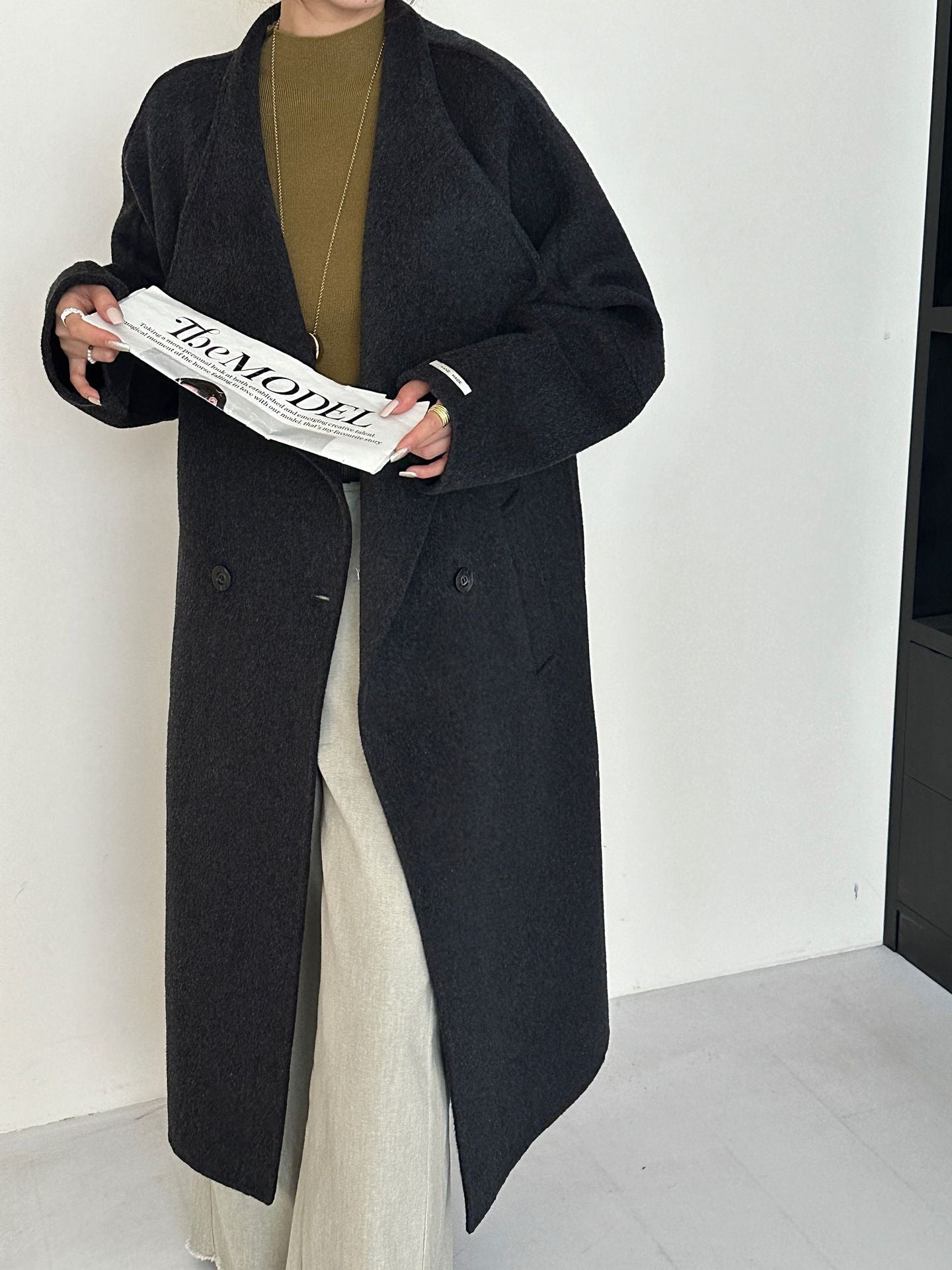 5016 Women's 70% Wool Coat, Double-breasted Buttons Loose-fitting, Winter Wool Coat with Pockets(no belt)