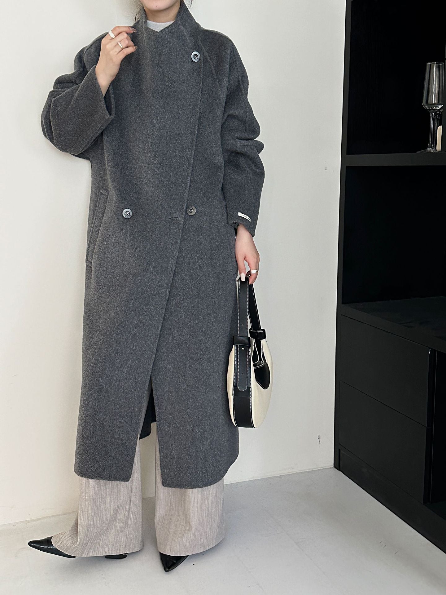 5016 Women's 70% Wool Coat, Double-breasted Buttons Loose-fitting, Winter Wool Coat with Pockets(no belt)