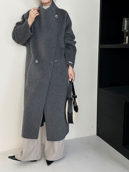 5016 Women's 70% Wool Coat, Double-breasted Buttons Loose-fitting, Winter Wool Coat with Pockets(no belt)