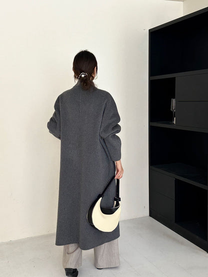 5016 Women's 70% Wool Coat, Double-breasted Buttons Loose-fitting, Winter Wool Coat with Pockets(no belt)